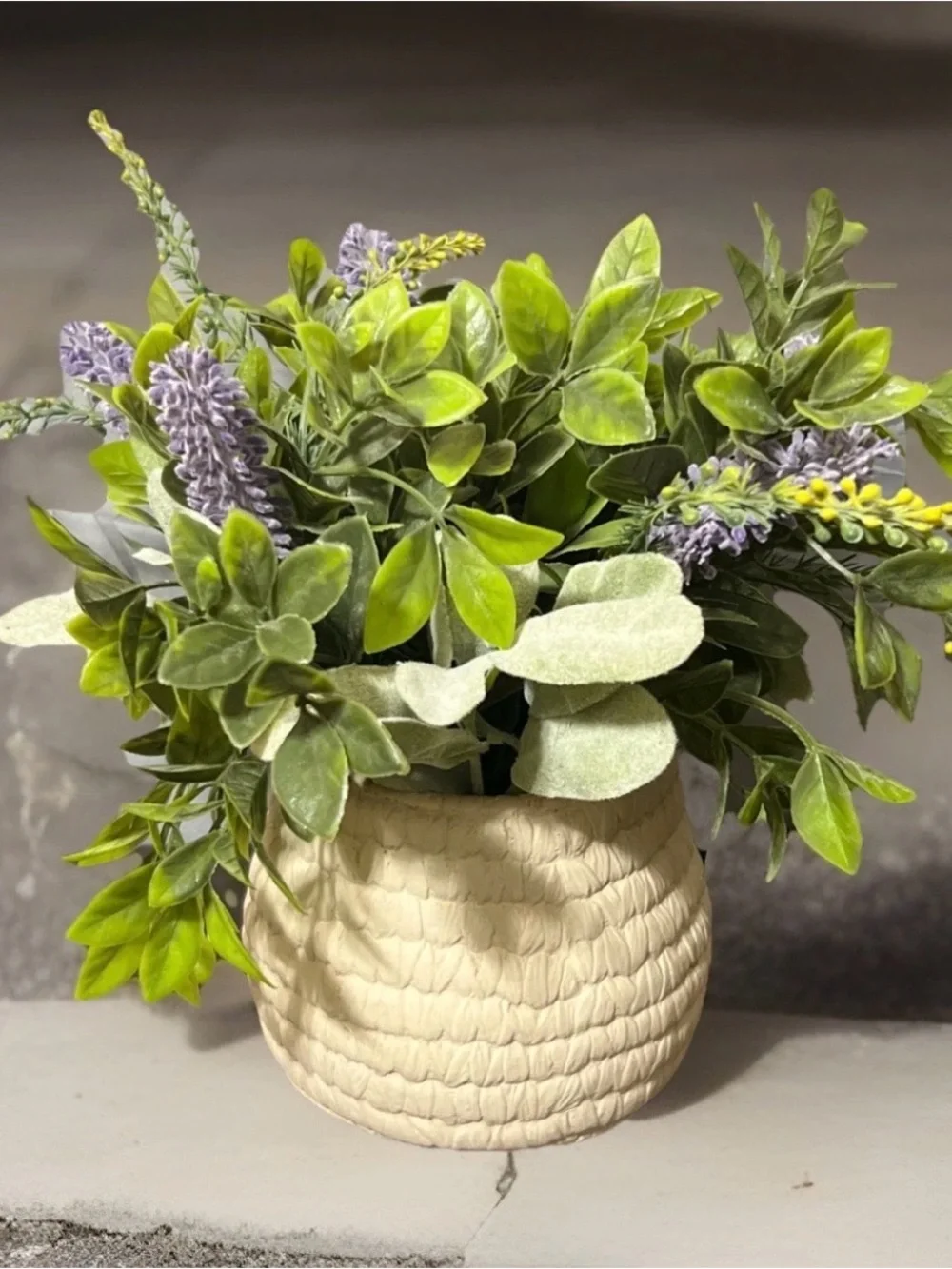 9” Artificial Lavender Flower Plants In A Ceramic Vase